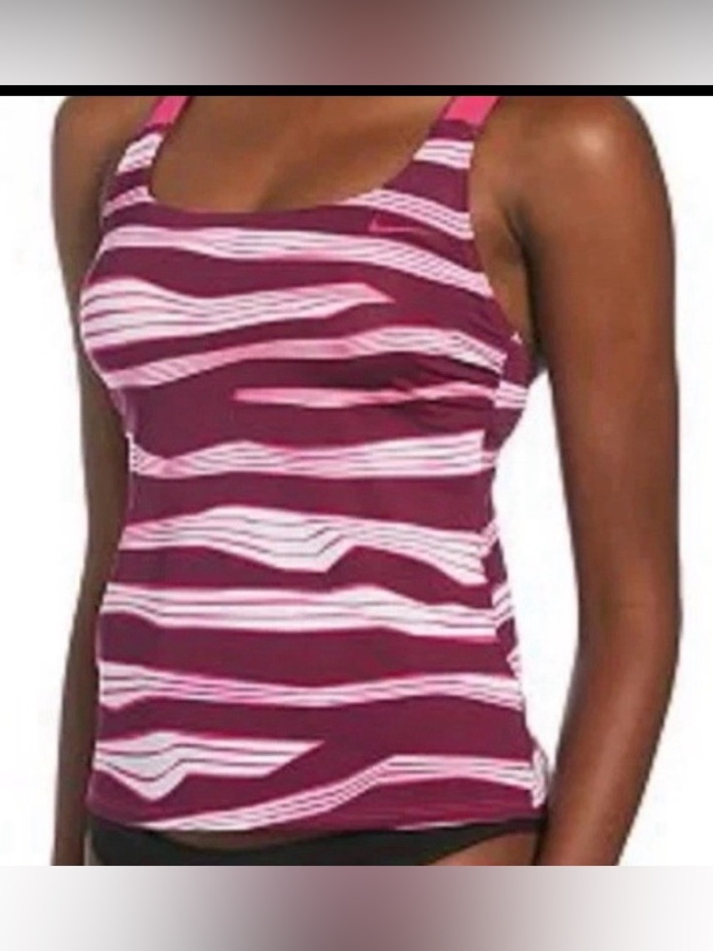Nike Women's Pink, Purple,White Striped racer back straps tankini swim top